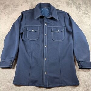 Vtg 70s Farah Time Out Shirt Jacket Men's M Navy Dagger Collar Contrast Stitch